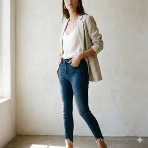 Mother High Waisted Looker Ankle Fray Jeans Womens 30 Last Call Dark Wash Skinny